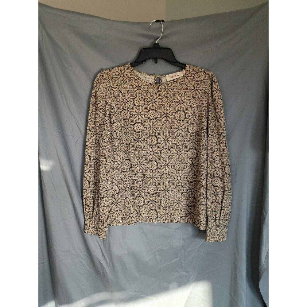 Louche Long Sleeve Geometric Floral Print Blouse with Back Button Keyhole